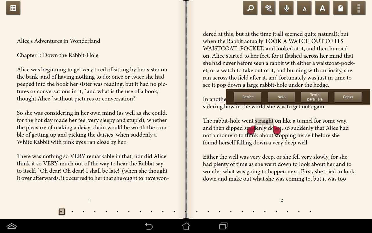 Anotando na página Anotar em seus e-books permite que você veja a definição de uma palavra, copiar uma palavra ou uma frase,