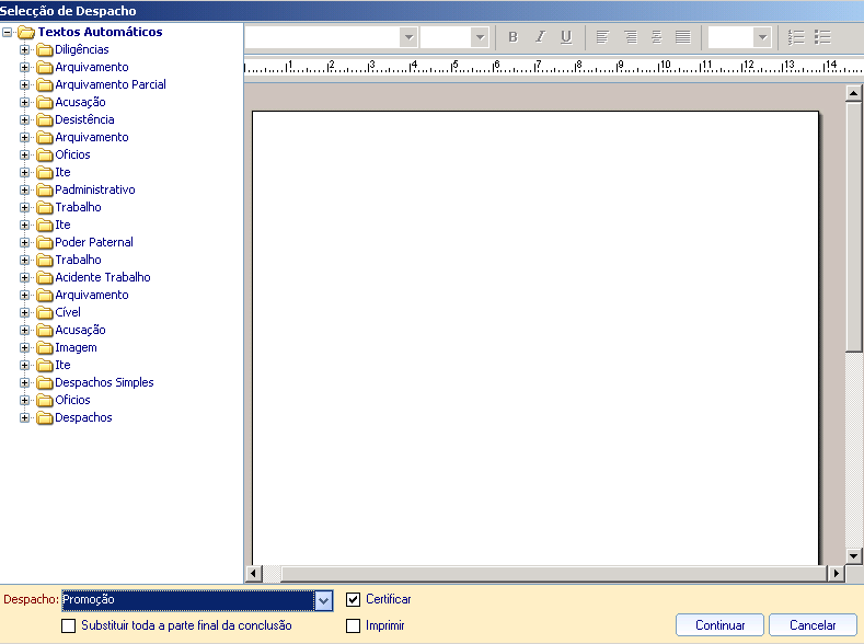 9. Elaborar vários despachos ou promoções em simultâneo É possível efectuar um despacho ou promoção que se reflectirá em vários processos em simultâneo. 1.