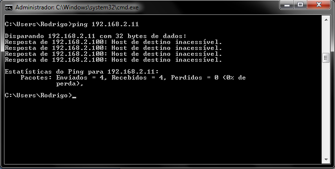 9 - Comando Ping do DOS com sucesso A tela acima mostra uma conexão bem sucedida entre o switch e o computador. Observe abaixo uma conexão falha.