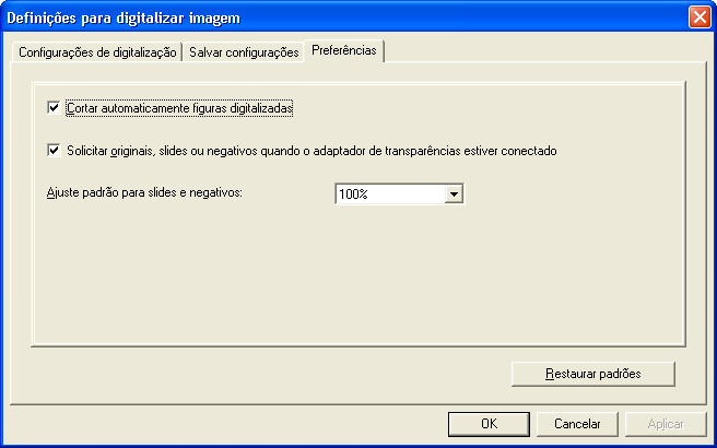 Figura 9 Configurações de Digitalização Tipo de arquivo TIFF Compactada Em seguida, clique na aba Preferências, marque a opção Cortar automaticamente figuras digitalizadas e clique OK, conforme a