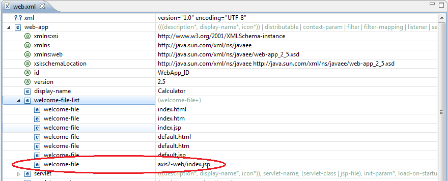 2. CONFIGURAÇÃO DO AXIS 2 Acessar o arquivo WebContent/WEB-INF/web.