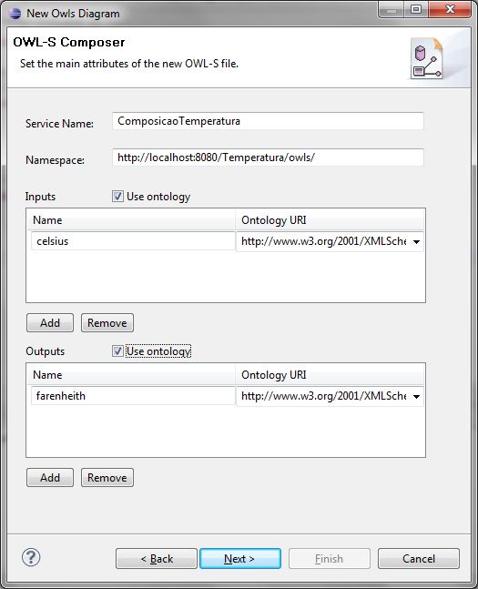 8. EXECUÇÃO DAS COMPOSIÇÕES No arquivo do diagrama clique com o botão direito do mouse e selecione: OWL-S Composer -> Generate owls file; Atualize o projeto; Clique com o botão direito do mouse no