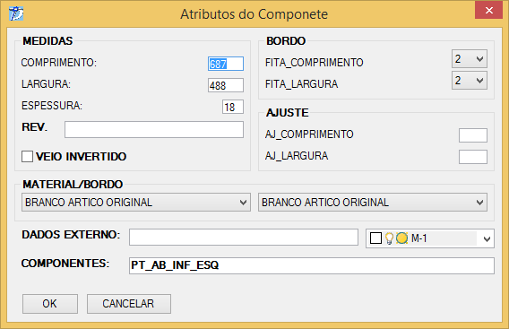 revestimento, opção de fitas de bordo, ajustes no corte, modificar o material e a fita de bordo.