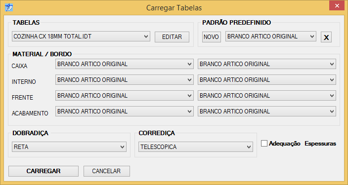 Carregar Tabelas e inserir módulos; Configurar janela Carregar Tabelas Inserir um modulo no projeto Compor modulo inserido Selecione o grupo desejado, e para inserção de dois cliques no componente,