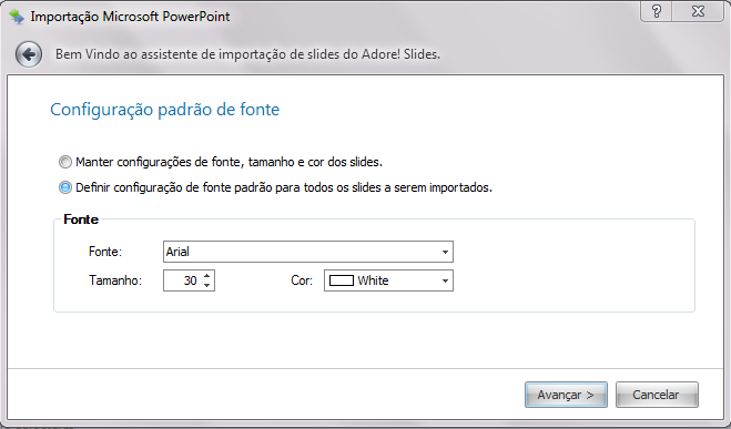 P á g i n a 71 Para definir configurações padrão de fonte para todos os slides a serem importados.