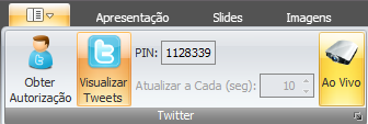 P á g i n a 92 Os Tweets serão exibidos na área denominada Tweets, nesta área será feita a seleção dos Tweets que serão projetados, com dois cliques do mouse no Tweet desejado ele é transferido para