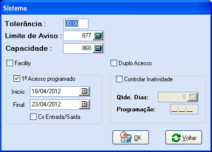 4. Configurações do Sistema As configurações de do sistema indicam quais são as características de funcionamento do local que será controlado.