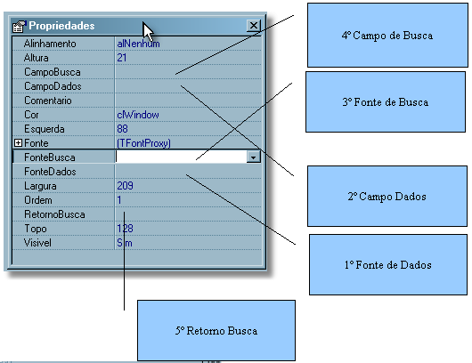 1) Fonte de Dados: Tabela origem onde está a referencia a tabela lookup (FCO_TIMEFUTEBOL_Origem) lookup 2) Campo de Busca: Referencia na fonte de dados que irá ligar com a tabela (CODIGOTIPOTORCEDOR)