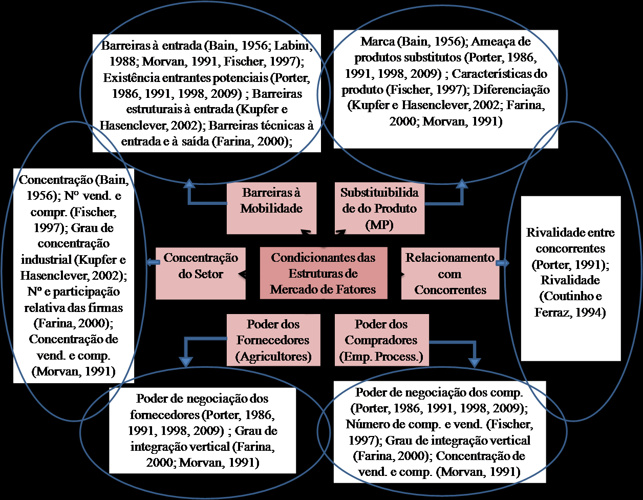 43 g) Vasconcellos e Garcia (2005) centram-se no número de empresas que compõem esse mercado, no tipo de produto (se as firmas fabricam produtos idênticos ou diferenciados), e se existem barreiras de