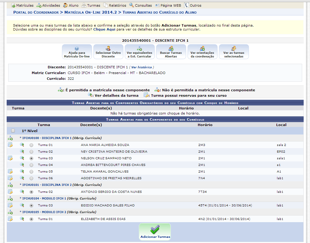 Passo 4 Na tela seguinte você confere um resumo das turmas