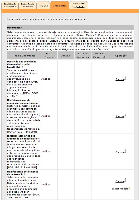 Documentos A aba de Documentos