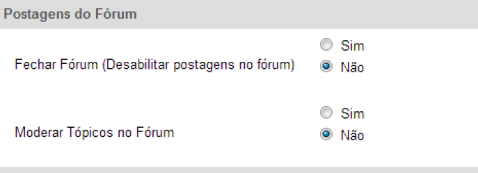 ii. Moderar Tópicos no Fórum: Marque a opção Não. e. Permissões: iii. No papel Access (Contributor), devem estar marcadas apenas as opções: 1.