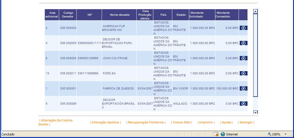 Consulta aos Suplementos de Classificação Consulte suplementos de classificação de devedores individualmente ou agrupado por status. 1º Selecione a opção riscos. 2 Selecione a opção consulta.