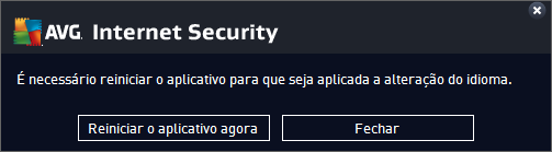 Pressione o botão Reiniciar o AVG agora para concordar com o reinício do programa e aguarde um pouco até que a mudança de idioma seja efetuada: Notificações da bandeja do sistema Nesta seção, é