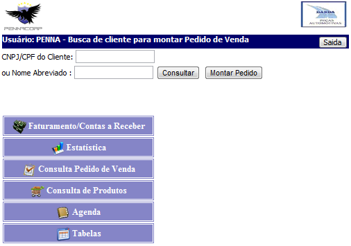 Representante - USUÁRIO (1) O Representante entra com o Usuário cadastrado no Orion. (2) Digita o seu Usuário. EX: PENNA. (3) Digita a senha do Usuário correspondente.