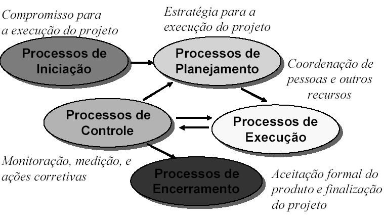 A 4ª edição do PMBOK (5ª edição publicada em 2013 mantém a estrutura descrita a seguir) aborda 42 processos divididos nas 9 áreas de conhecimento, formando um ciclo contínuo de processos.
