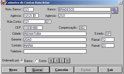 Contas Bancárias 1. Conhecendo a Tela de Cadastro de Contas Bancárias O módulo Contas Bancárias, oferece um cadastro com os dados de suas contas bancárias.