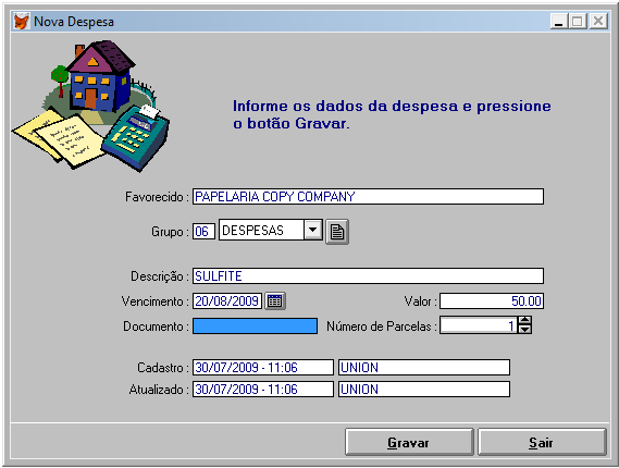 2. Cadastrando uma Despesa a) No menu Contas a Pagar, selecione a opção Cadastro de Despesas. b) Pressione o botão Novo.