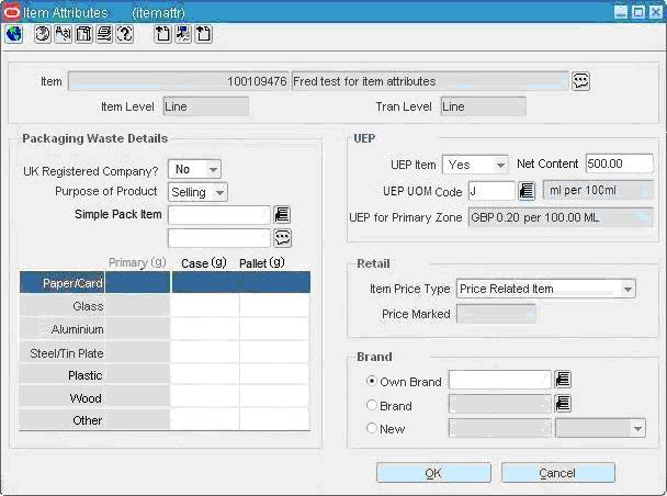 A new section by name UEP will be added to the Item Attributes screen. This section will hold the control fields for holding the Unit Equivalent Price attributes of the item.