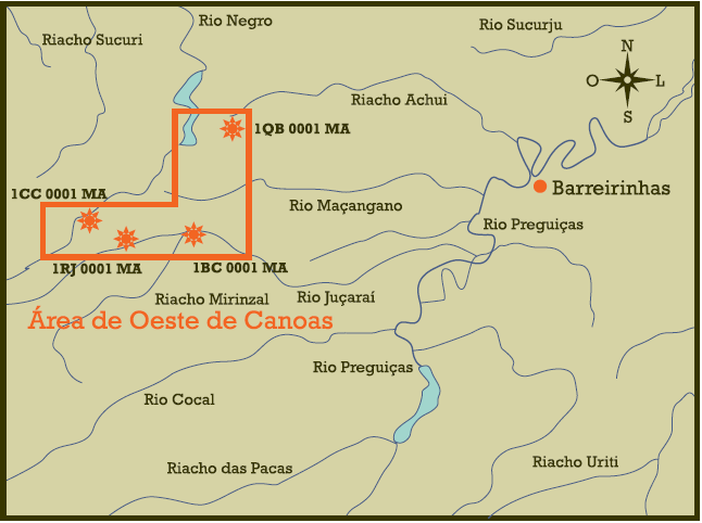 Bacia de Barreirinhas (Terrestre) Área de Oeste de Canoas Oeste de Canoas Petróleo e Gás Ltda (Engepet e Perícia) Investimento: R$ 20,7 milhões Reserva total estimada de 350