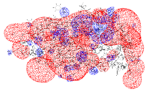 34 Figura 16. Potencial eletrostático da apolipoproteína-e, isoforma 3. A nuvem eletronegativa é representada em vermelho e a eletropositividade está representada em azul.