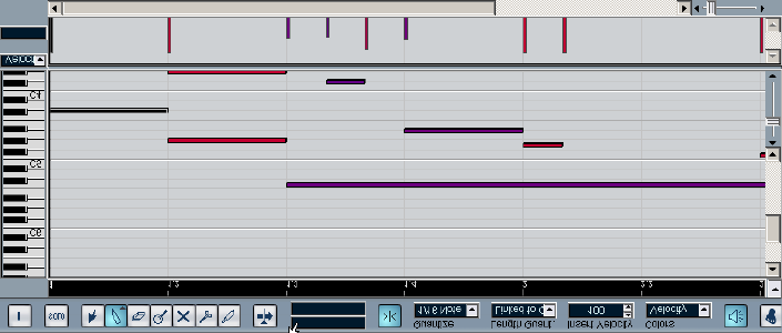 e da esquerda para a direita, enquanto que a posição vertical do rectângulo vem determinada pela altura MIDI da nota.