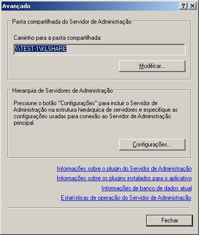 G U I A D E R E F E R Ê N C I A O hiperlink Estatísticas de operação do Servidor de Administração é usado para abrir a janela que exibe estatísticas gerais sobre o Servidor de Administração.