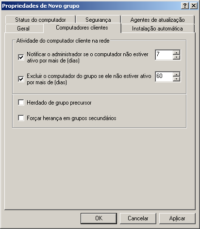 G E R E N C I A M E N T O D E G R U P OS D E A D M I N I S T R A Ç Ã O MONITORAMENTO DE ATIVIDADE DE COMPUTADOR CLIENTE Use a janela de propriedades Computadores clientes do grupo de administração