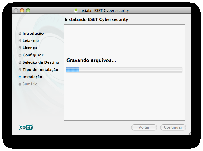 Concluindo a instalação Quando todos os parâmetros necessários forem configurados, clique no botão Instalar para iniciar a instalação final.