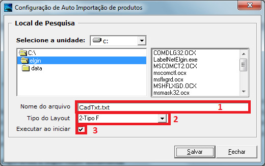 23 1 Nome do arquivo que contendo o banco de dados no formato texto (Padrão CadTxt.txt). 2 Tipo do arquivo: Selecione o tipo do arquivo.