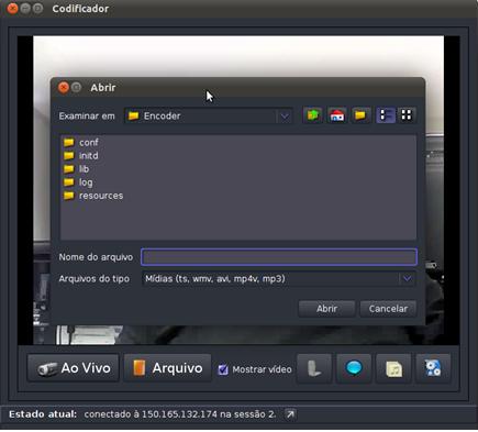 6.3.11.2 Arquivo Figura 27: Opção firewire É possível gerar fluxos a partir de arquivos. Para isso, deve-se clicar no botão Arquivo e a janela da Figura 28 será exibida para que se possa escolhê-los.