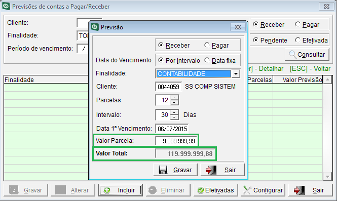 34 Figura 34 - Tela de Previsão, Valor Parcela, Valor Total 83029 - Valores de NFC-e duplicados no fechamento de caixa Os valores de vendas a vista a partir de NFC-e estavam sendo apresentados com