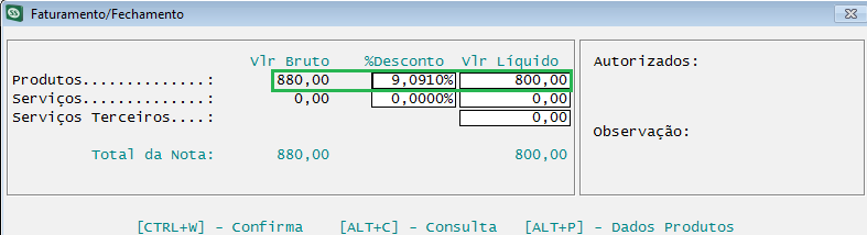 40 82374 - Arredondamento do valor no fechamento de OS Ao efetuar o fechamento/faturamento de OS inserindo um valor de desconto o sistema estava apresentando um (0,1) centavo a mais ao que havia sido