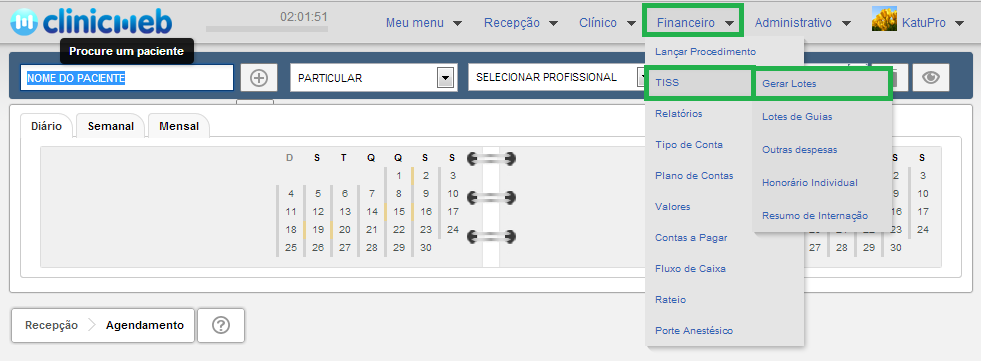 25 Manual de Utilização das Funções Básicas do Sistema ClinicWeb A seguinte tela será exibida: Esse relatório imprime a relação de procedimentos recebidos de particulares.