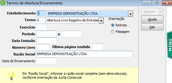 Antes de emitir os termos, é obrigatória a emissão dos livros na opção oficial, para que seja feita a contagem das páginas de cada livro.