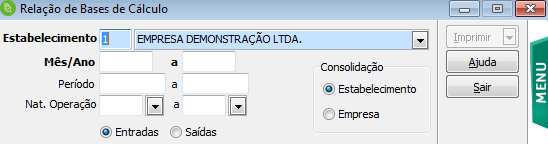 Estabelecimento: Selecione o estabelecimento. (F12) Mês/Ano: Informe o mês e ano para emissão, no formato MM/AAAA.