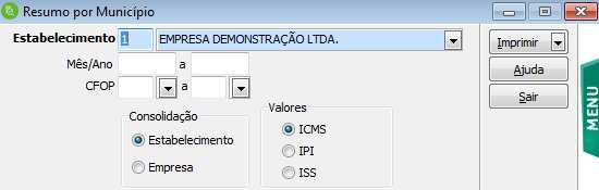 Estabelecimento: Selecione o código do estabelecimento.