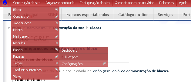 Figura 20: Menu de edição da página principal Selecione a opção Panel page e em