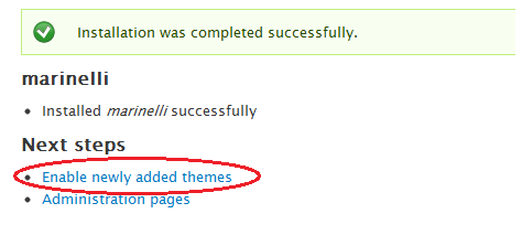 8. Clique no botão instalar. 9. Na página de confirmação de instalação de tema clique em Enable newly added themes [Habilitar temas adicionados]. 10.