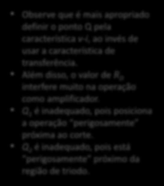 Escolhendo o Ponto Q R D aumenta Observe que é mais apropriado definir o ponto Q pela característica v-i, ao invés de usar a característica de transferência.