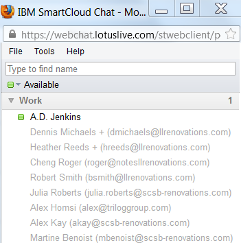 Chat Ao usar o cliente do Sametime para IM / chat no IBM Connections Cloud, você é capaz de encontrar e conversar com os membros da sua organização.