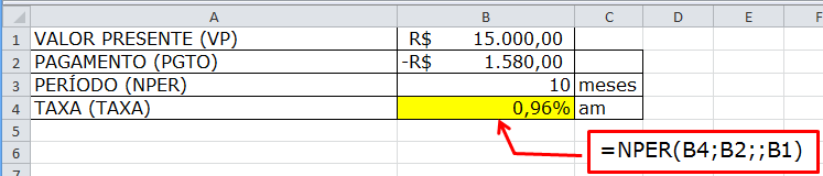 1.5-) FUNÇÃO NPER (número de períodos) Calcula o número total de prestações de um investimento. : =NPER(taxa;pgto;vp;vf;tipo) Em quantos meses eu terei R$12.