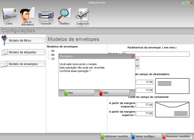 COMO EXCLUIR UM MODELO DE ENVELOPE?