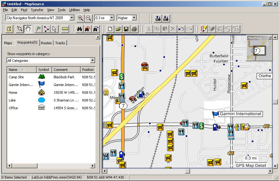 Utilizar o MapSource > Elementos do MapSource Utilizar o MapSource Elementos do MapSource A janela do MapSource compõe-se de cinco elementos