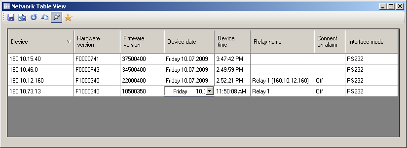 Configuration Manager 4.2 Trabalhar com o Configuration Manager pt 57 6. Clique num campo da tabela. Pode definir parâmetros para dispositivos ou câmaras individuais directamente a partir daqui.