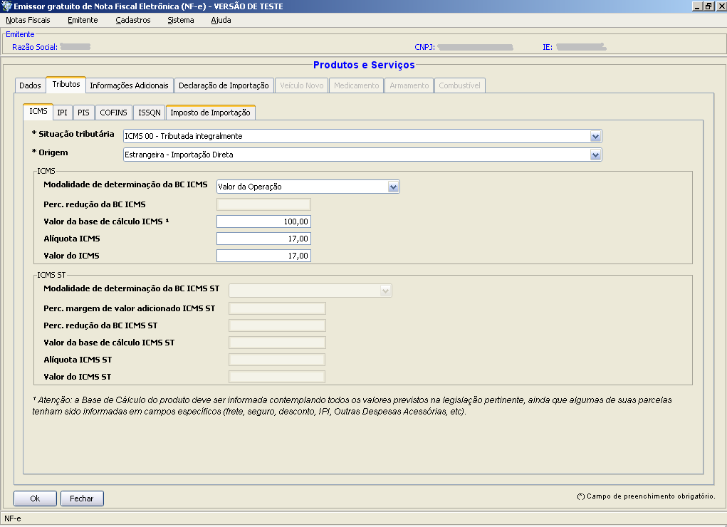 Na imprtaçã, ICMS será tributad nrmalmente.