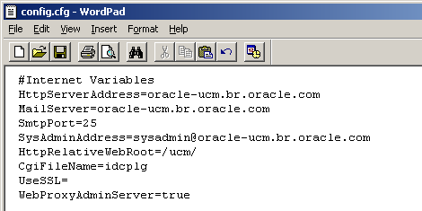 Nã se esqueça de, após instalar servidr de emails, cnfigurar UCM. Para ist, abra arquiv C:\racle\ecm\ucm\cnfig\cnfig.cfg, prcure a seçã #Internet Variables e edite as linhas: MailServer=racle-ucm.br.racle.cm SmtpPrt=25 SysAdminAddress=sysadmin@racle-ucm.