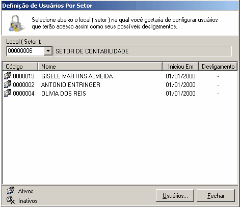 Submenus do menu Configurações: Nesta tela podemos fazer algumas configurações, tanto básicas como avançadas, dando permissões para um usuário em um determinado local/ setor, disponibilizando