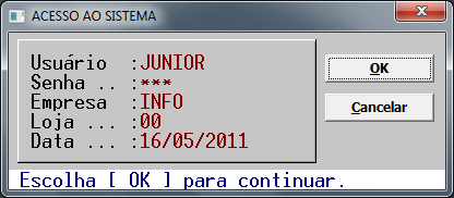 Ao pressionar o botão [OK], o xcompany fará as seguintes verificações de inicialização: - Validação do usuário e senha de acesso.