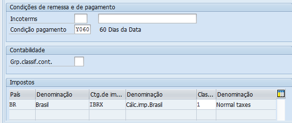 SD.002.020 - Criar Clientes Dados da área de vendas Condição de pagamento: Selecionar a condição de pagamento padrão para o cliente.